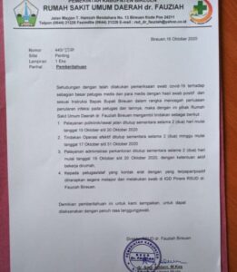 Petugas Medis Terpapar Covid19, Pelayanan RSUD Fauziah Bireuen Ditutup Sementara