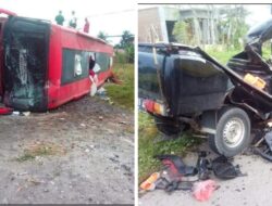 Kecelakaan Maut Bus JRG dengan Pick Up di Bireuen, Ayah dan Anak Meninggal