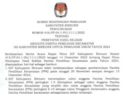 KIP Bireuen Tetapkan Anggota PPK untuk Pemilu 2024, Berikut Daftarnya